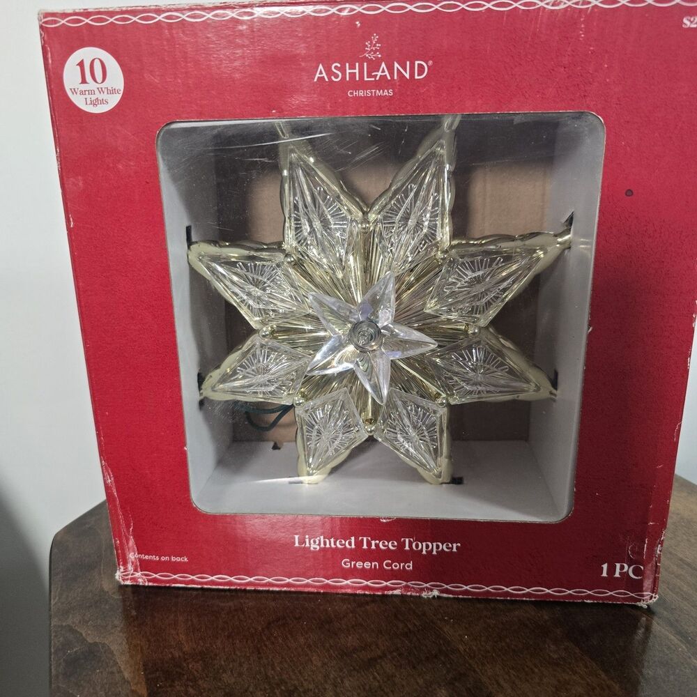 Lighted Tree Topper Gold Star Clear Lights Ashland Christmas Faceted Layered